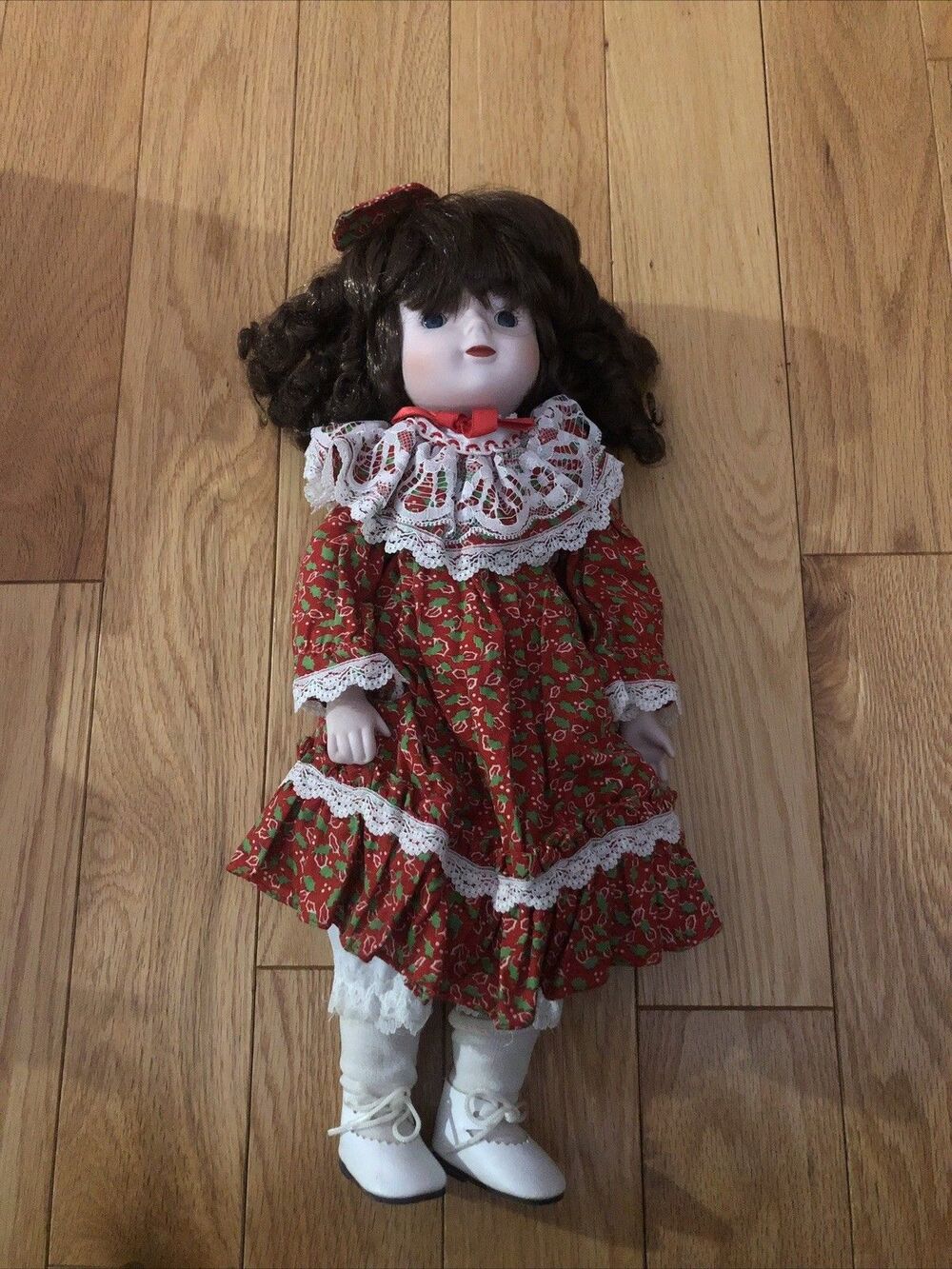 Vintage 16 inch Girl Doll with Dress -Blue Eyes - Brown Hair‎